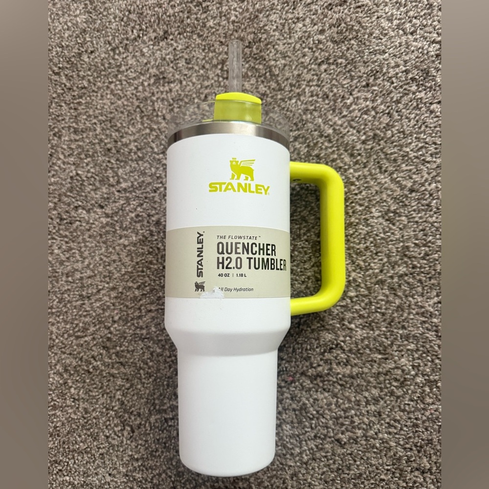 Stanley Quencher H2.0 Tumbler in White and Neon Yellow